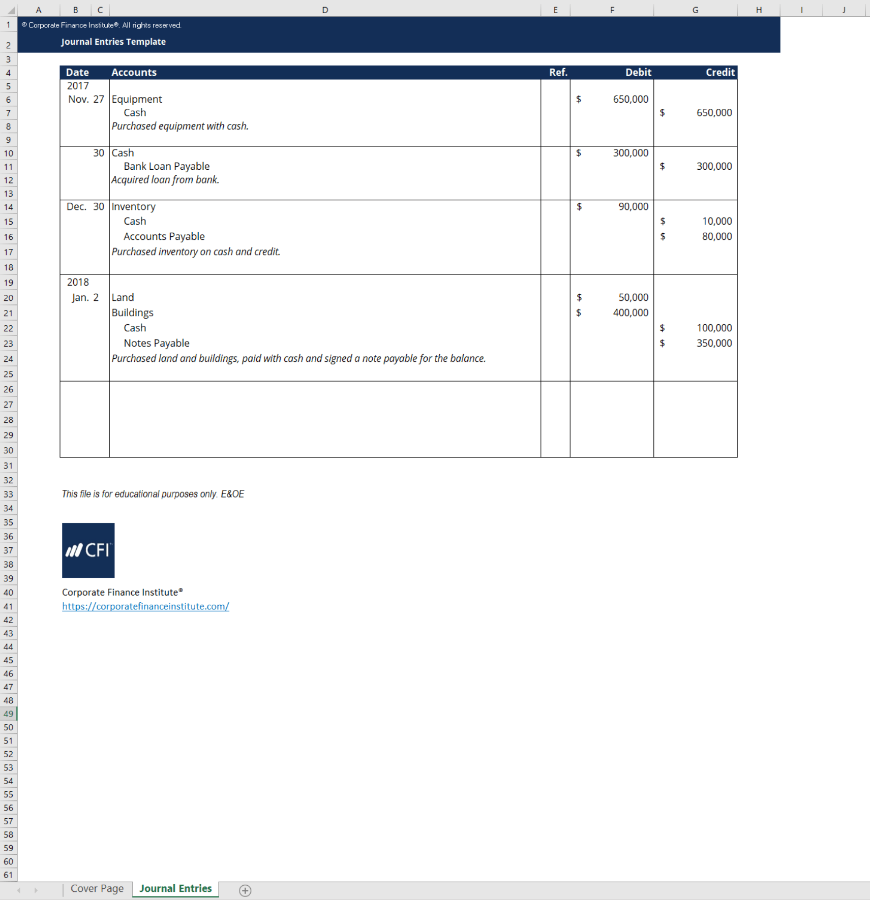 simple accounting journal entries