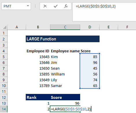 Excel LARGE Function - Formula, Example, How to Use in Excel