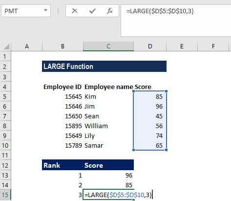 LARGE Function - Example 1b