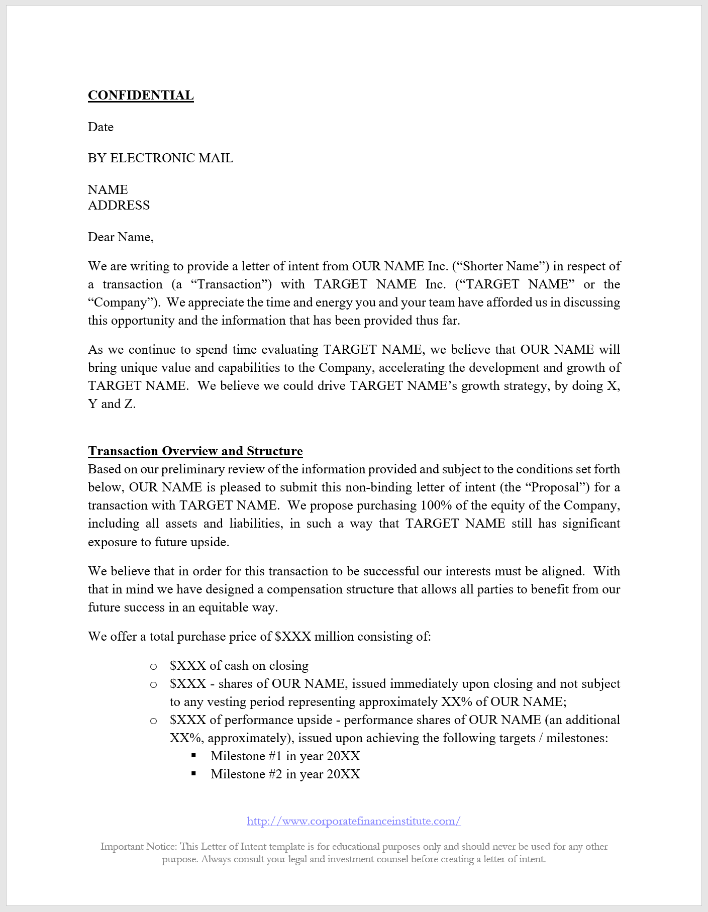 Letter of Intent (LOI) Template - All The Key Terms Included in an LOI