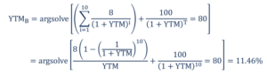 Matrix Pricing - Bond Price Formula calculation Step 1
