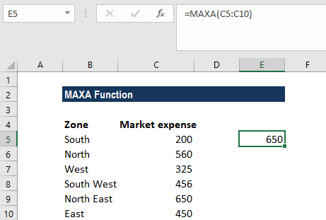 MAXA Function - Example 1a