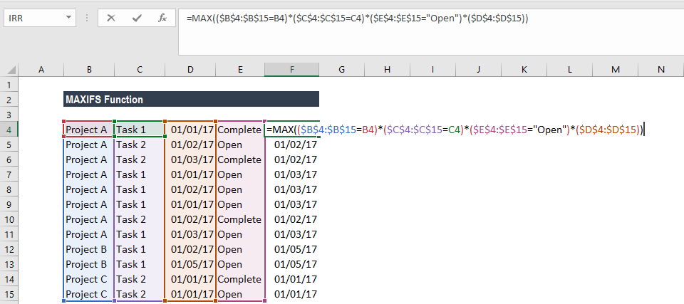 MAXIFS Function - Example 4a