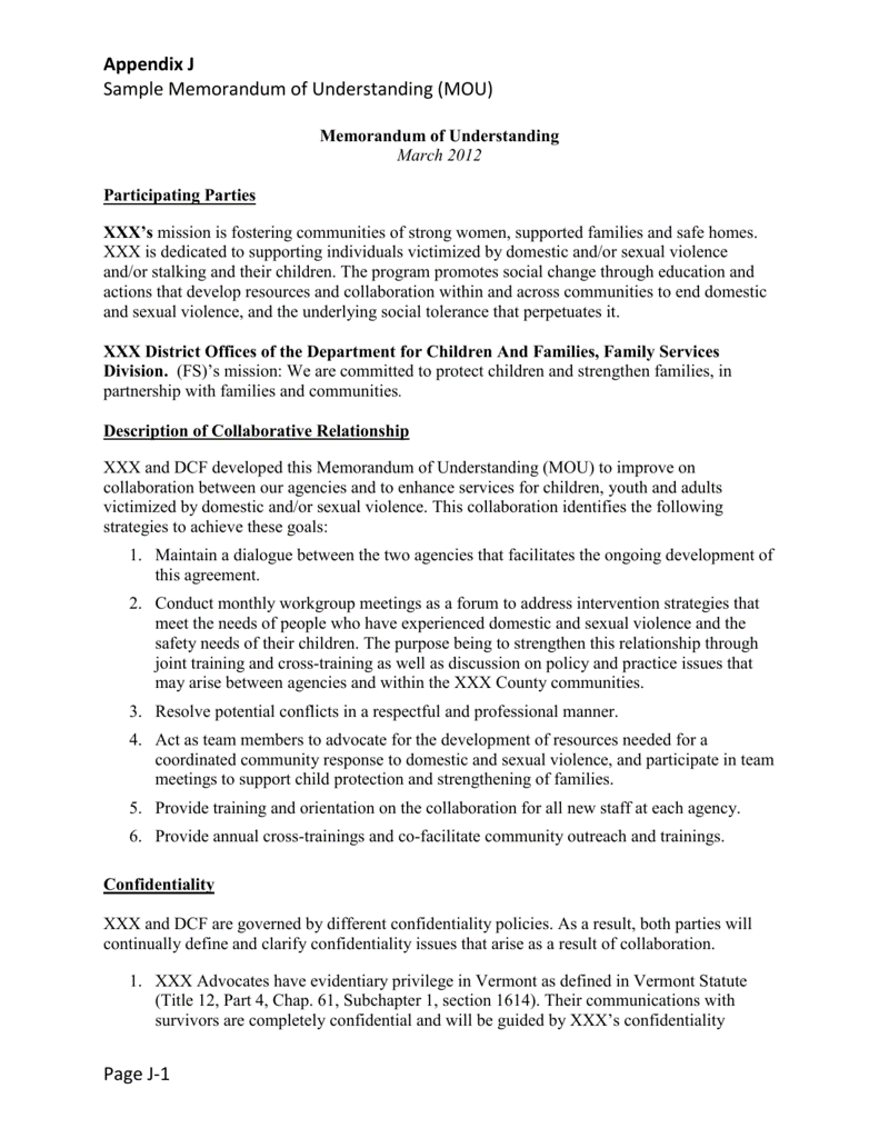 Template For Memorandum Of Understanding In Business PARAHYENA