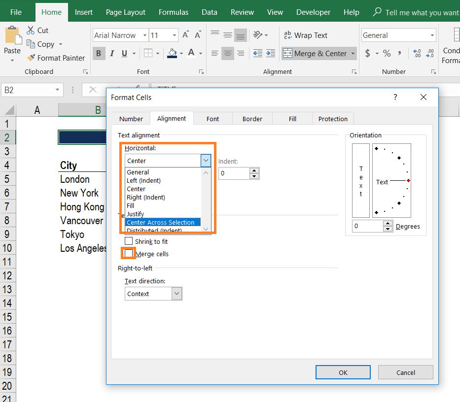 Center Across Selection - Final Step 