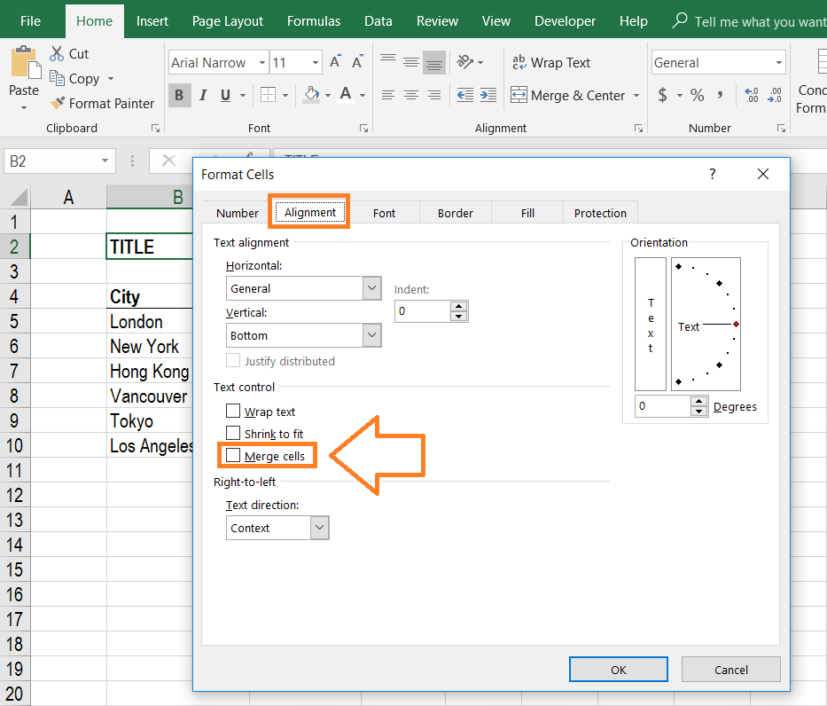 keystroke for merge and center in excel