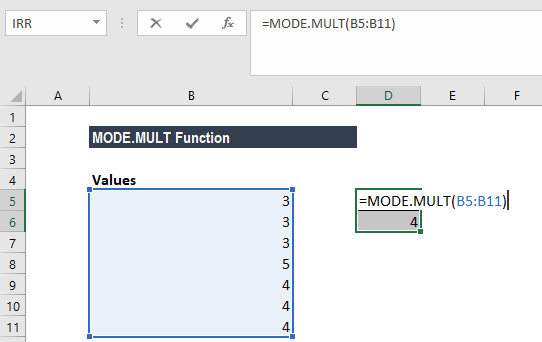 MODE.MULT Function - Example 3a