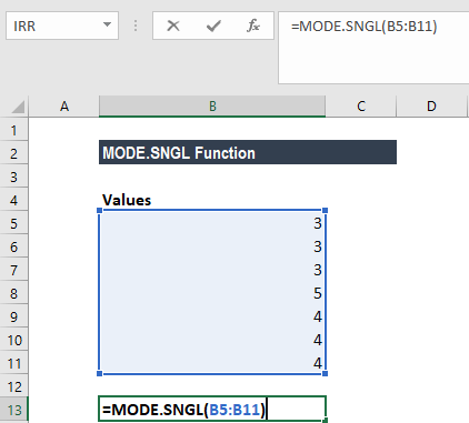 MODE.SNGL Function - Example 1
