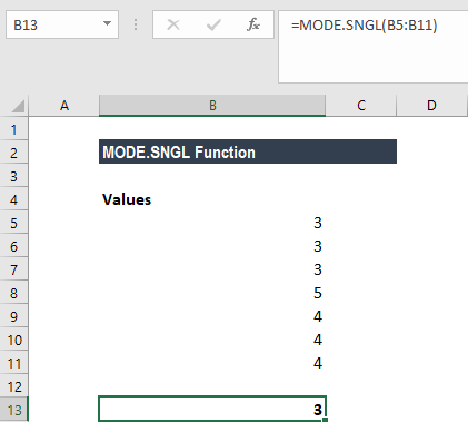 MODE.SNGL Function - Example 1a