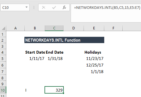 NETWORKDAYS.INTL Function - Example 3a