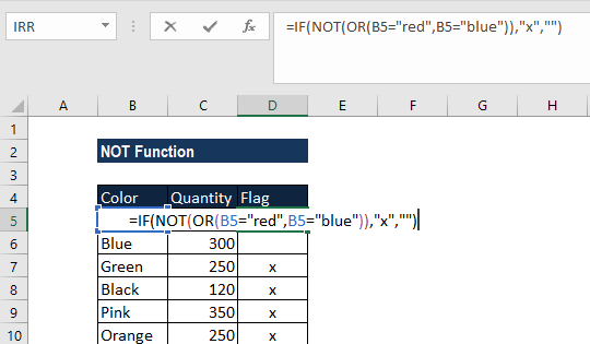NOT Function - voorbeeld 3a