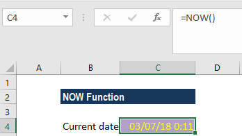 how to use now function in excel