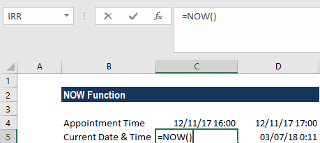 NOW Function - Example 2a