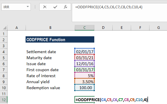 ODDFPRICE Function - Example 1