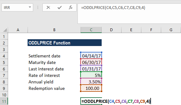 ODDLPRICE Function - Example 1