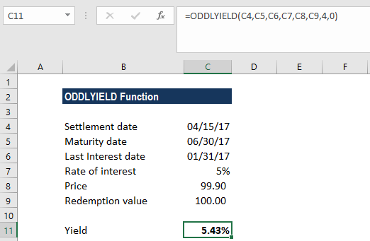 ODDLYIELD Function - Example 1a