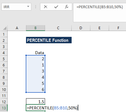 PERCENTILE Function - Example 1B