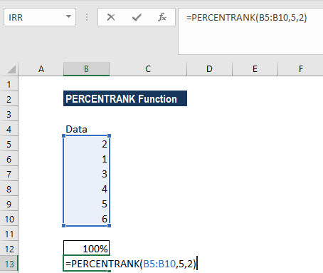 PERCENTRANK Function - Example 1b