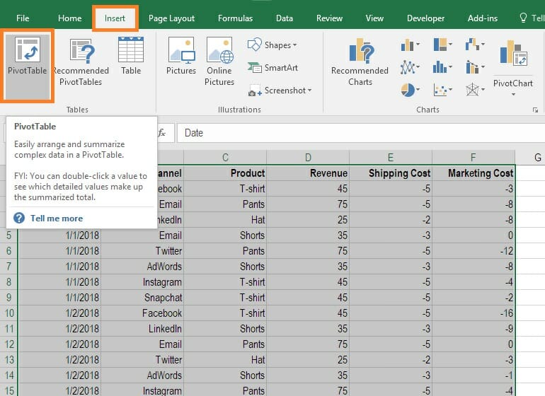 pivot table excel for mac cheat sheet