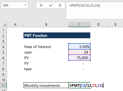 PMT Function - Example 1a