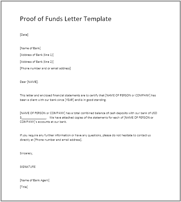 Bank Proof Of Funds Letter Bank Info