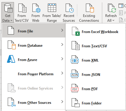 Get Data Menu
