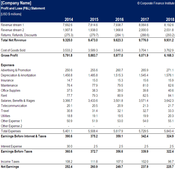 Profit and Loss Template - Free Download