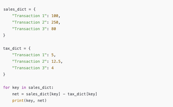 Calculating Net Sales from a Tax Dictionary