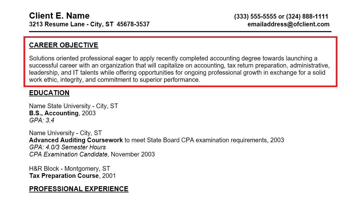 objective summary on resume