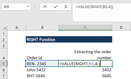 RIGHT Function - Example 2a