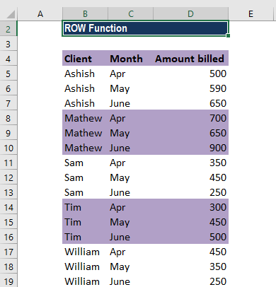 ROW Function - Example 1a