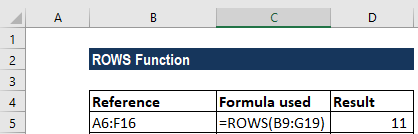 ROWS Function Formula Example Template Excel