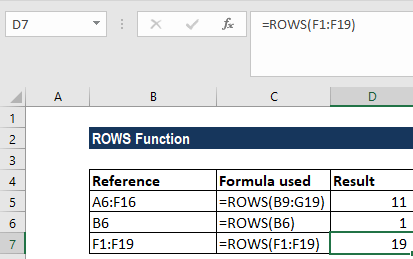 ROWS Function Formula Example Template Excel