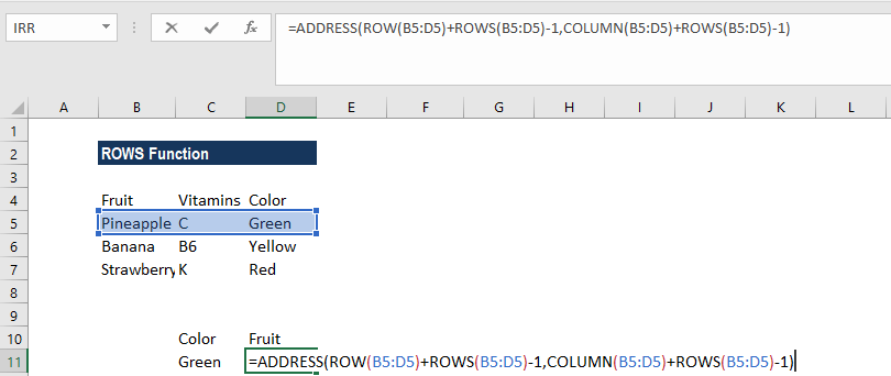 ROWS Function Formula Example Template Excel