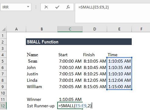 SMALL Function - Example 1a