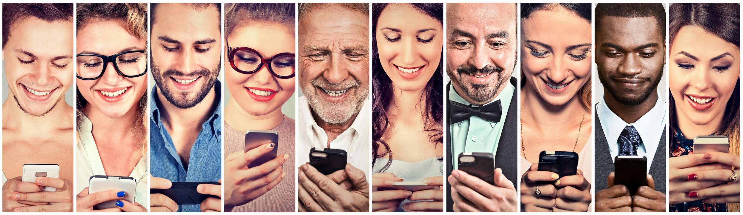 Image of happy people using their mobile phones