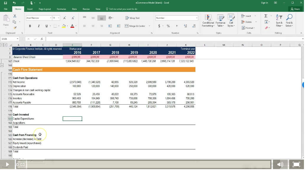 startup course on financial modeling in Excel