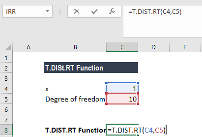 T.DIST.RT Function - Example 1