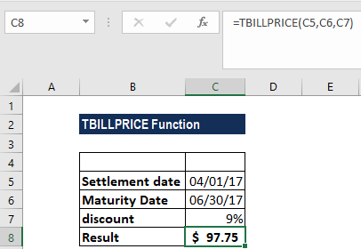 TBILLPRICE Function - Example