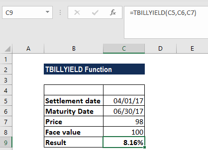 Tbillyield Function Formula Examples Calculate Bond Yield