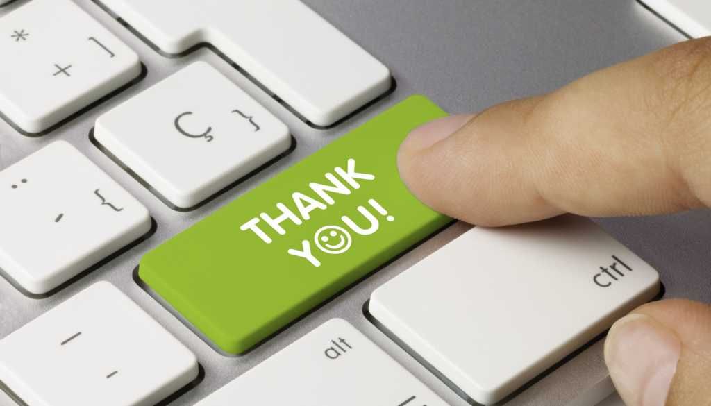 Thank You Email - Image of the words thank you on a computer keyboard