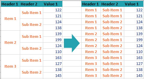 Unmerge Selected Cells - Sample Table 