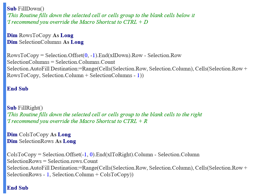 Top 10 VBA Routines for Excel Reporting - Improved Fill Down Handle