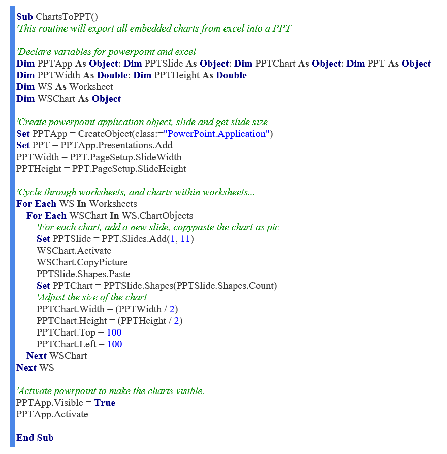Export All Charts to a PPT Workbook
