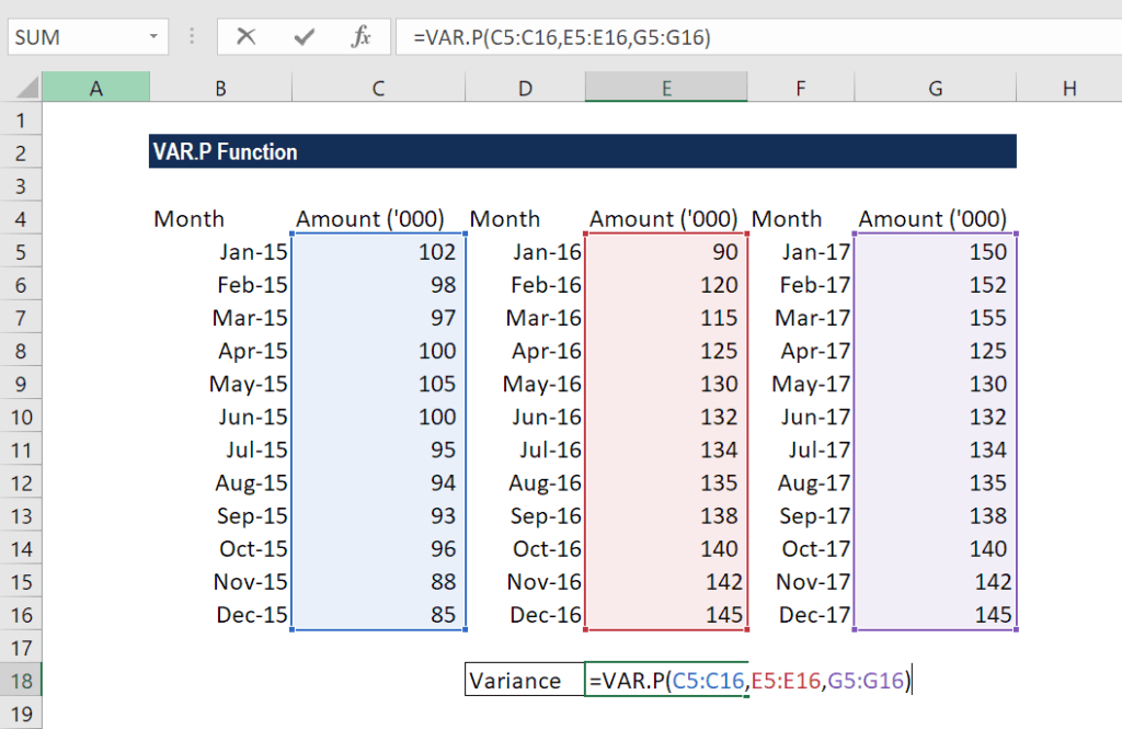 VAR.P Function - Example 1