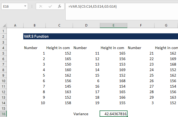 VAR.S Function - Example 1a