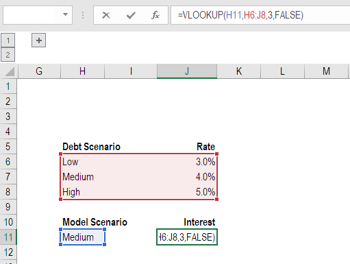 vlookup financial modeling example