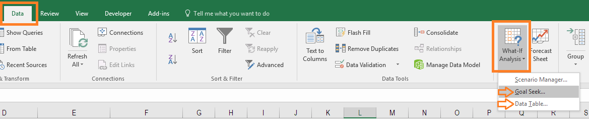 what-if analysis Excel ribbon