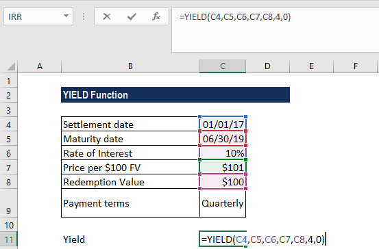 Yield Function Formula Examples Calculate Yield In Excel